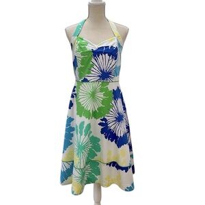 Lilly Pulitzer Floral Fit & Flare Halter Dress 8 Cotton Resort Wear Whit…
